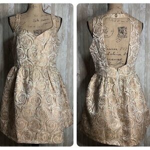 Just Me Fit and Flare Gold Rose Dress